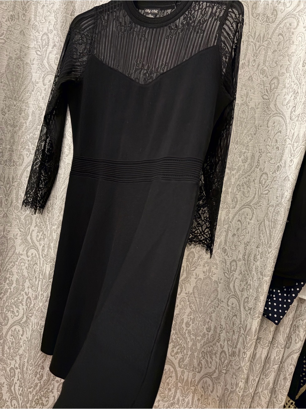City Chic women’s Black knit Lace Panel long sleeve dress Sz 14w XS never worn - Picture 5 of 11